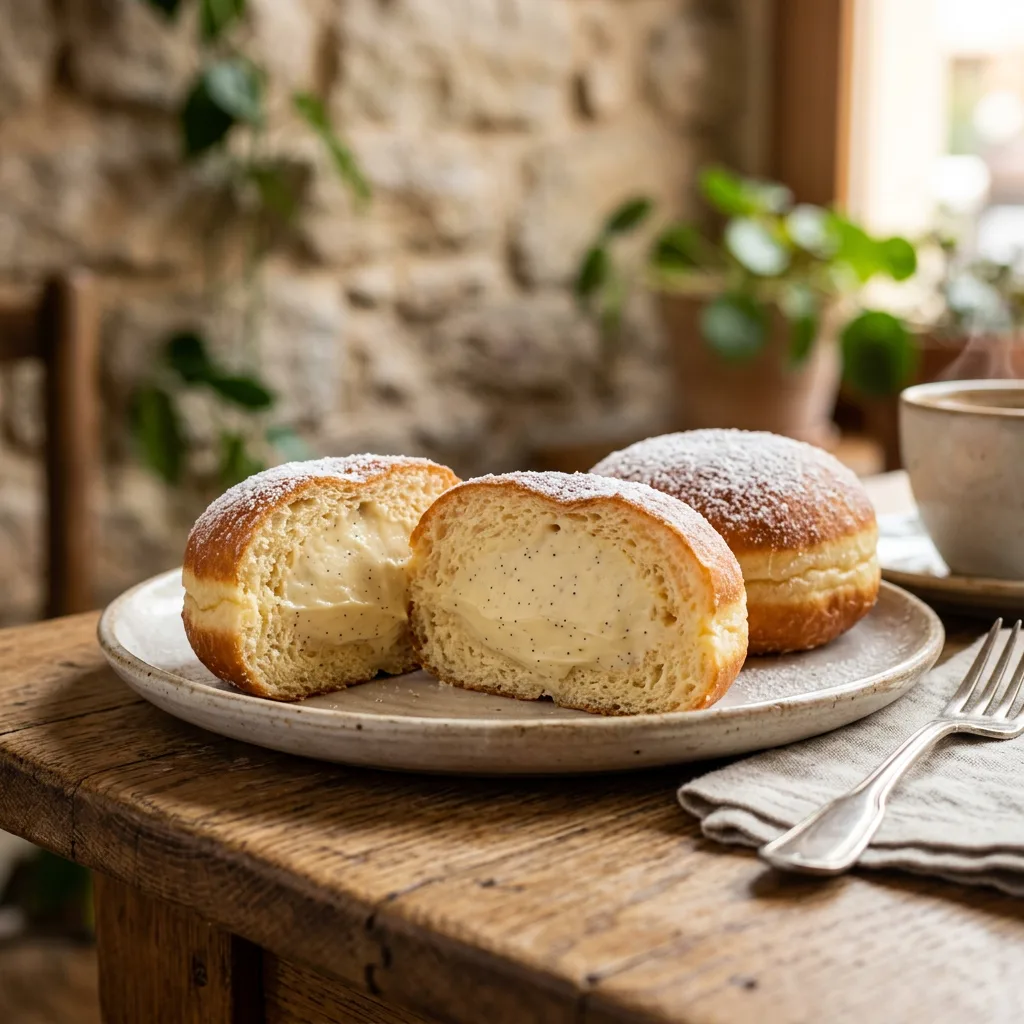 Berlinesas con crema batida de vainilla
